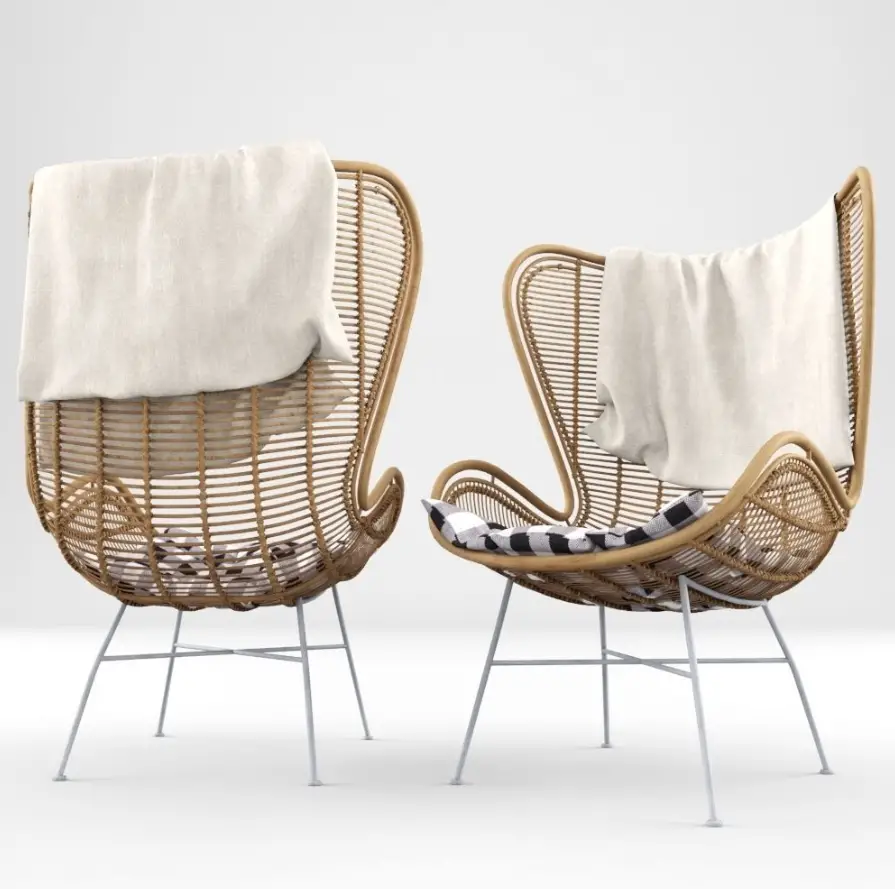 Armchair with rattan wings